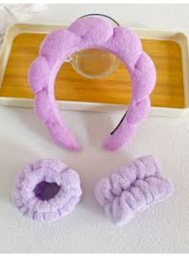 Spa Headband and Wristband Set, Terry Cloth Soft Puffy Hairband with Non-Slip Design for Facial Cleansing and Skincare multicolor - Image 2